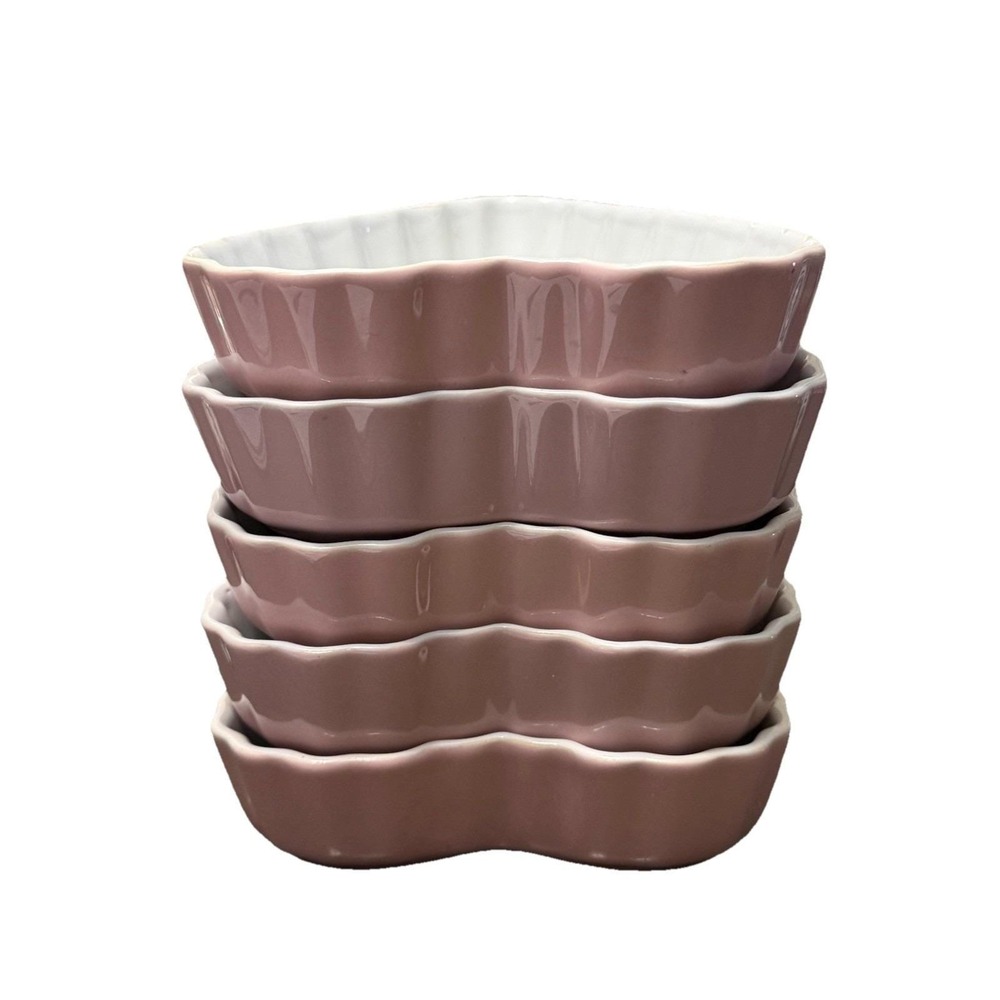 Pacific Island Creation Pink Heart Shaped Ramekin Ceramic Oven Safe Set Of 5 - Picture 3 of 10